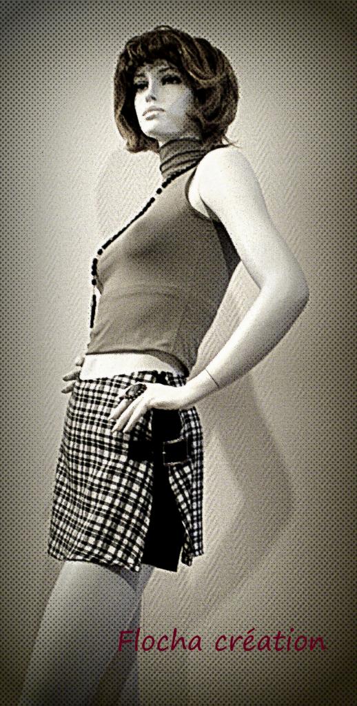 Short-jupe Sixquo noir et écossais noir et blanc